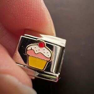 Cupcake with Cherry Italian Charm Link